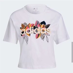 ADIDAS X FARM RIO PRINT BOYFRIEND CROPPED COTTON LOGO TEE